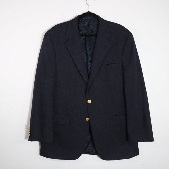 Vintage Ralph Lauren Polo Club Wool Navy Blazer Sports Coat Men 48 2 Gold Button - Picture 1 of 7